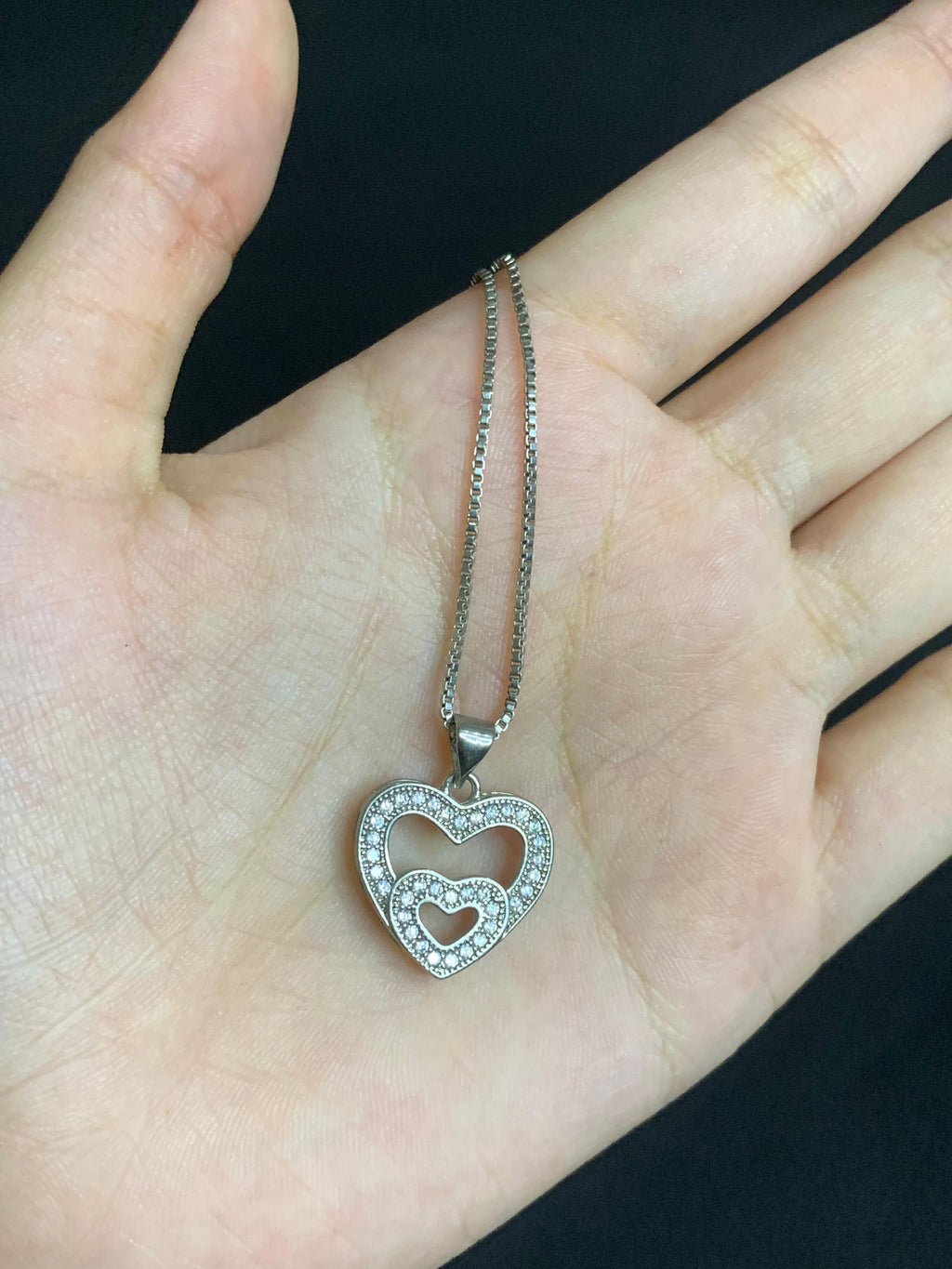 Sparkling Pave Crystal Double Heart Pendant Necklace