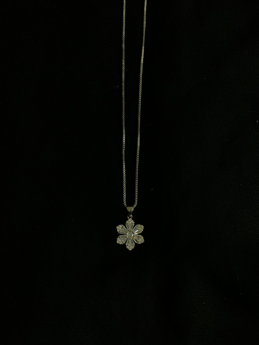 Sparkling Crystal Flower Pendant Necklace on Sterling Silver Box Chain