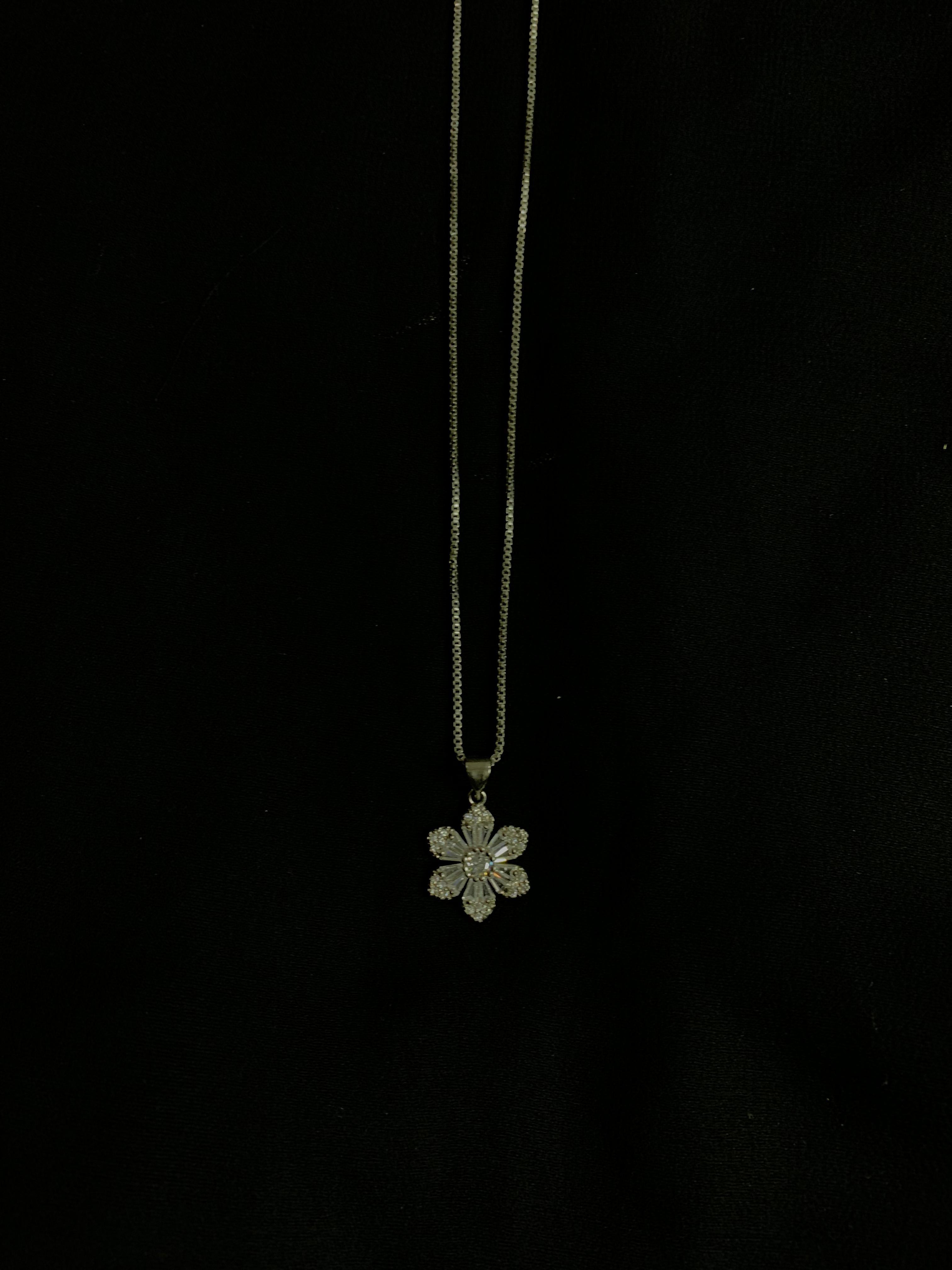 Sparkling Crystal Flower Pendant Necklace on Sterling Silver Box Chain