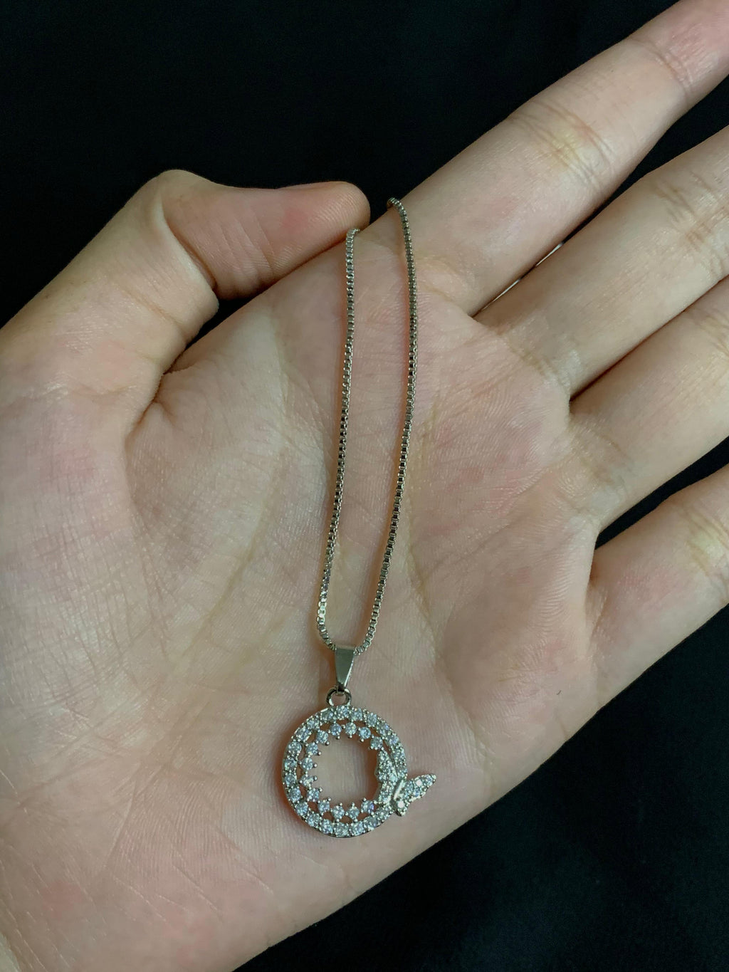 Diamond-Look with Butterfly Accent Pendant Necklace