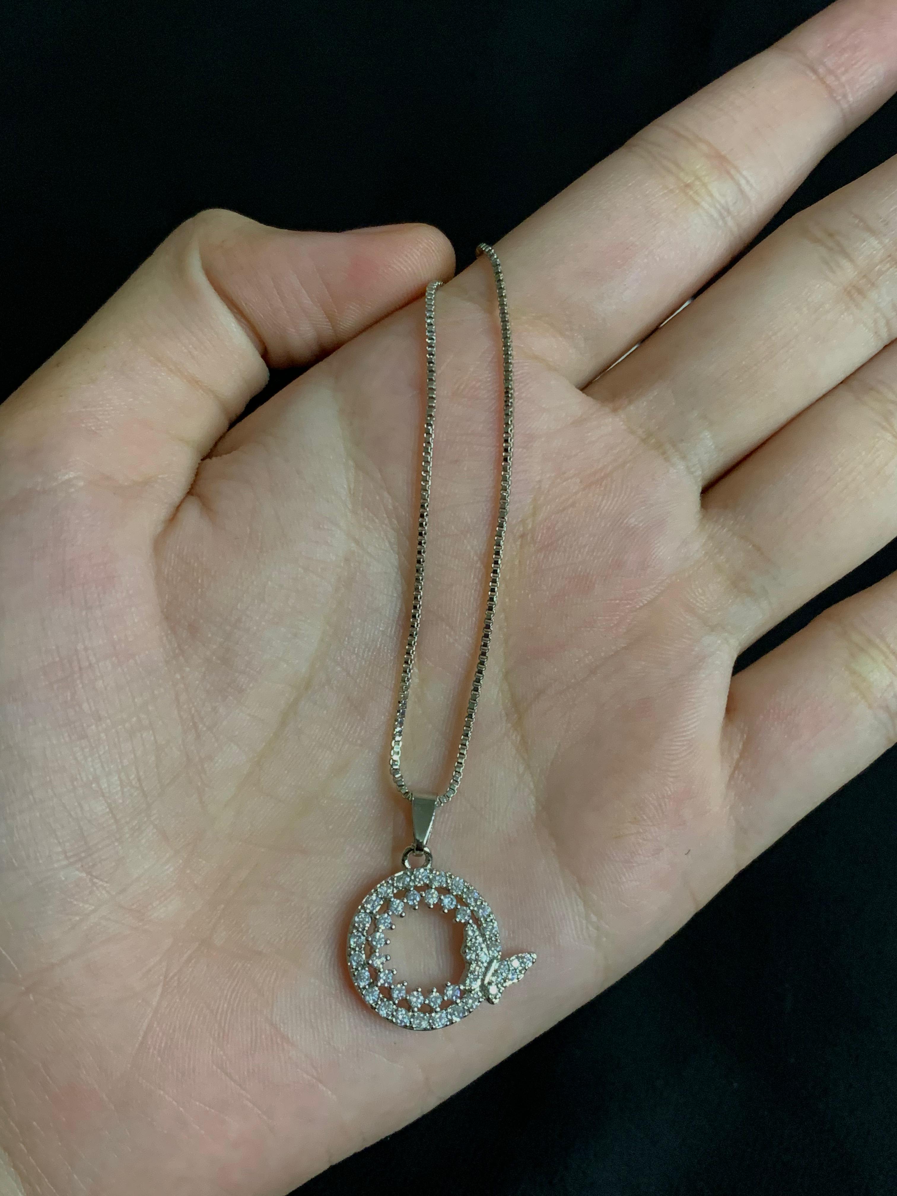 Diamond-Look with Butterfly Accent Pendant Necklace